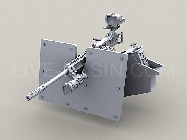 LRE35050 Пулемёт M2 Browning .50 калибр на треноге M3 с тяжёлой пулемётной установкой MK93, регулируемое по высоте основание и широкий пронированный щит S.A.G. (Save-A-Gunner)