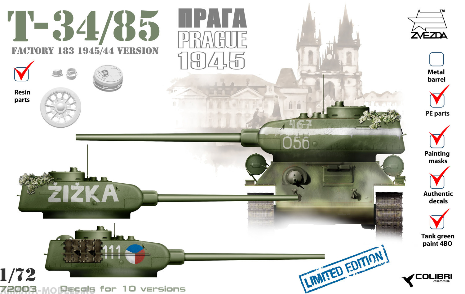 K 72003CD Т-34/85 factory 183 late. Prqgue 1945.