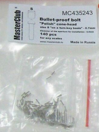 MC435243 Polish cone-head  bullet-proof bolt, diameter of the head-0.7mm; diameter of the aperture for installation-0.5mm; 150 pcs.