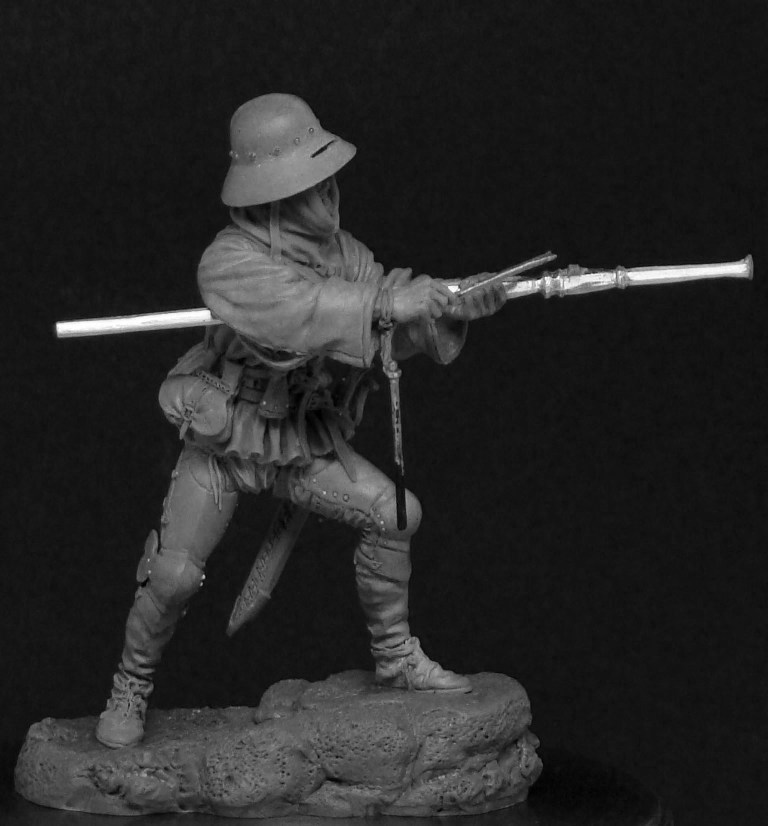 CHM-54122(M). Европейский солдат с ручной бомбардой, 1450-75 гг. 54 мм. Материал - белый металл. Chronos Miniatures