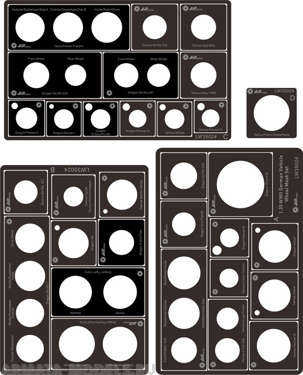 LW35024 spraying stencil WWII german armor wheel mask