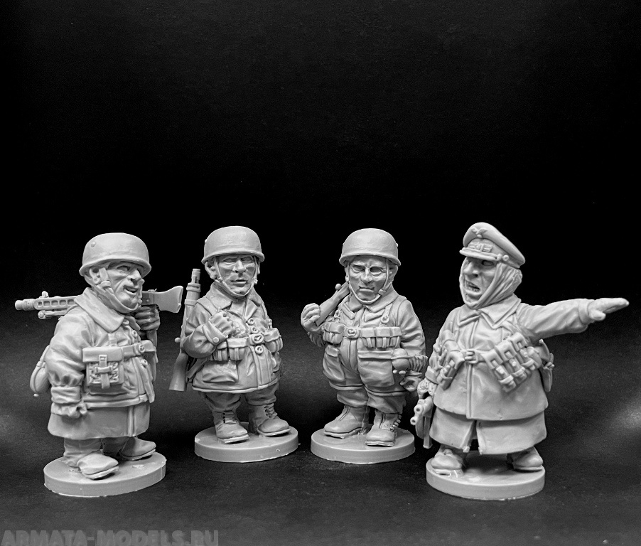 CHM-50.12. Шаржевая миниатюра. WW2: Германская Армия, набор №1 (десантники). В комплекте 4 фигуры. Материал - смола. Chronos Miniatures