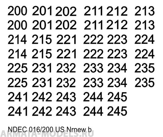 NDEC016/200 Бортовые номера современной американской БТТ. Цвет черный