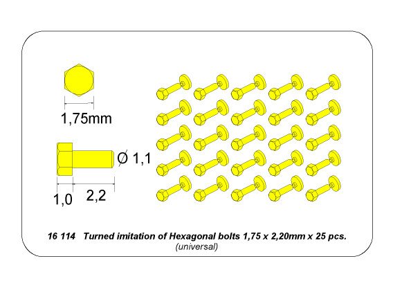 ABR-16-114  Дополнения для  Turned imitation of Hexagonal bolts 1,75 x 2,20 mm x 25 pcs. универсальный набор 1/16