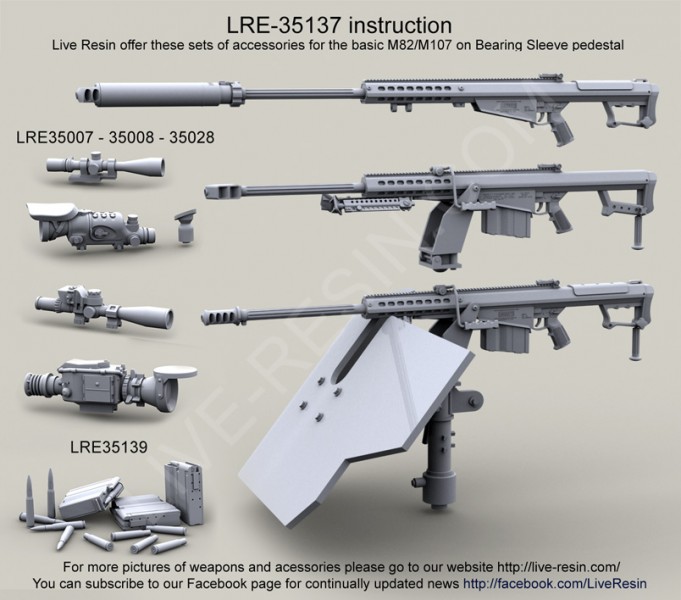 LRE35137 Крупнокалиберная снайперская винтовка Barrett M82A1/107A1 .50 калибр на тяжёлом основании Barrett и подставкой Bearing Sleeve