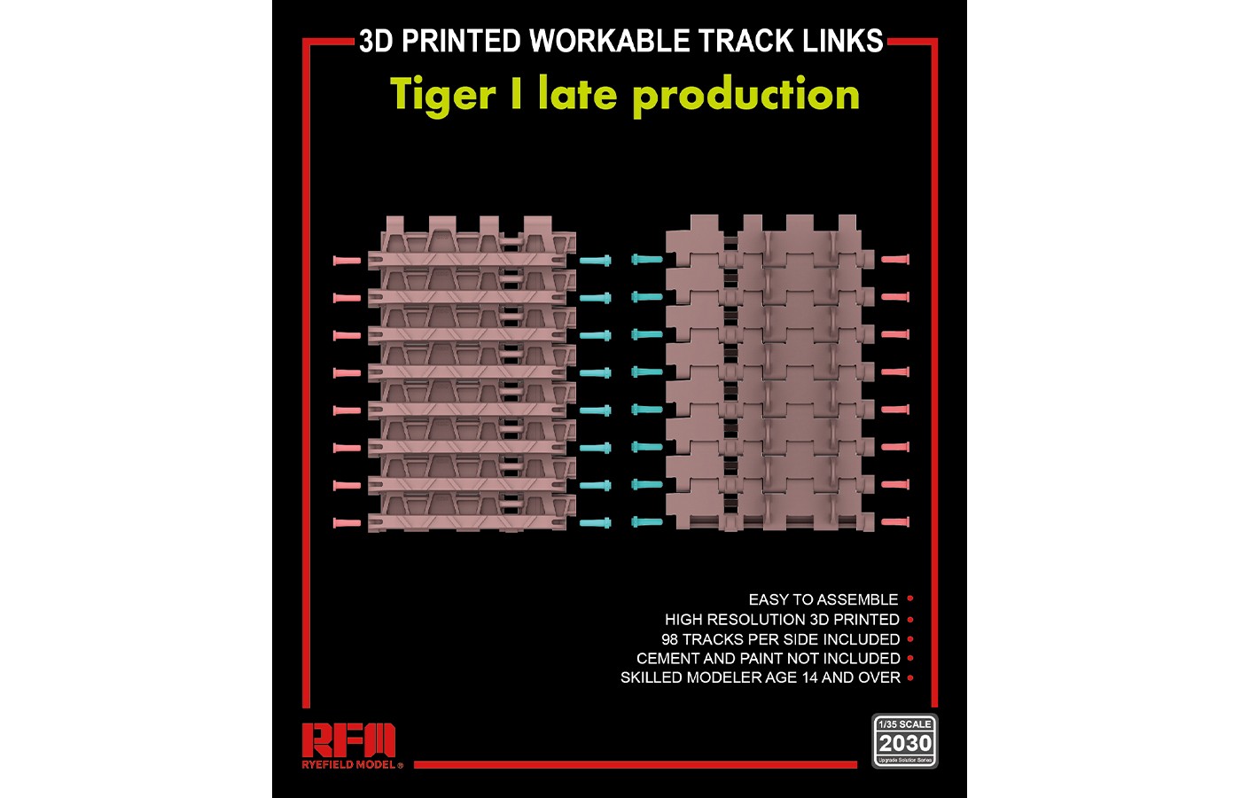 RM-2030 3D printed Workable track links for Tiger I late production