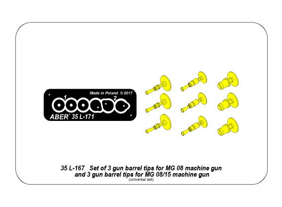 ABR-35-L-171  Дополнения для  Set of gun barrel tips for MG 08 x3 pcs. And barrel tips for MG 08/15 x 3 pcs. универсальный набор 1/35