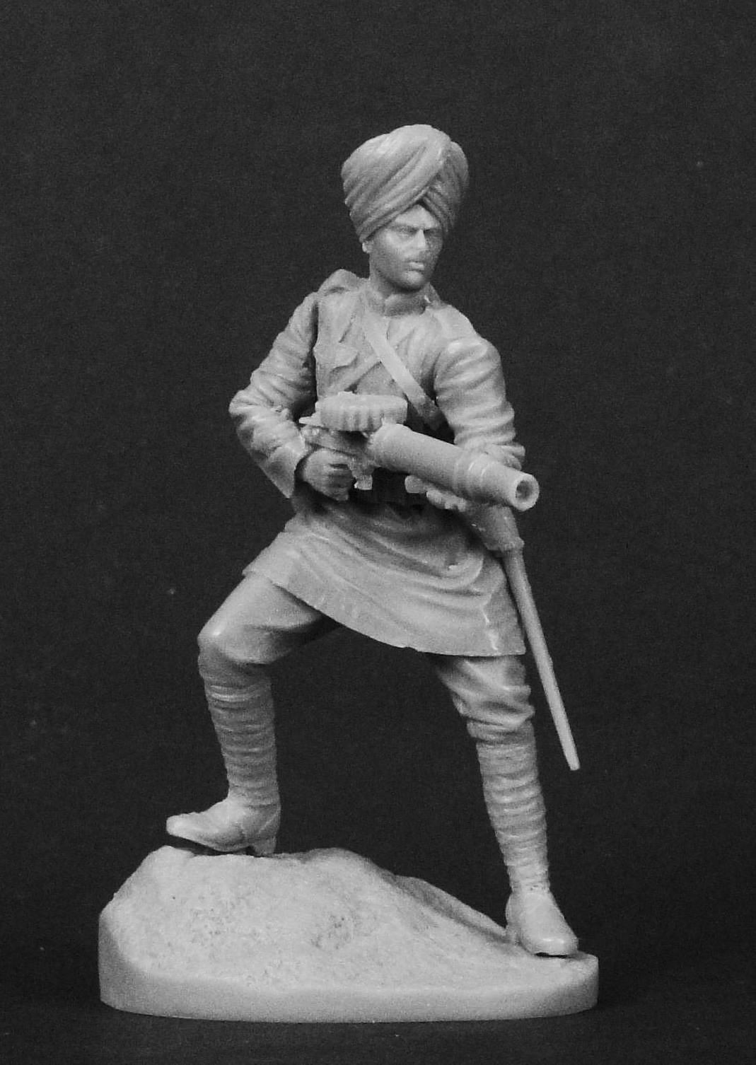 CHM-54015(М). Сержант индийского пехотного полка с пулеметом Lewis, 1916-18 гг. Материал - белый металл. Chronos Miniatures