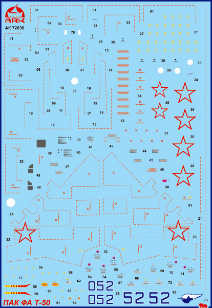 72041 ПАК-ФА Т-50 Истребитель ВКС России 5-го поколения (без смолы) ARK model
