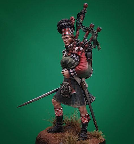 VD-54008(M). Волынщик 42-го (Королевских Шотландских горцев) пехотного полка Черная Стража 1815 г. 54 мм. Материал - белый металл. Chronos Miniatures