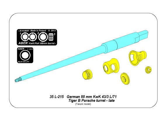 ABR-35-L-215  Дополнения для  Barrel for German 8,8cm Kw.K 43 (L/71) gun used on Tiger B Porsche turret-late  для Takom model 1/35