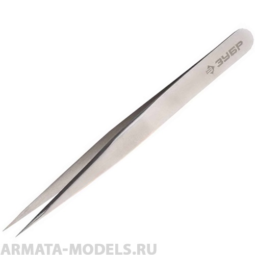 22211-1-120 Пинцет ЗУБР д/электроники и точной механики, нерж сталь, антимагнит, прямой, сверхтонк заострен губки, 120 мм