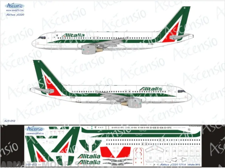 320-012 Декаль для самолета Airbus A320 Alitalia 1/144