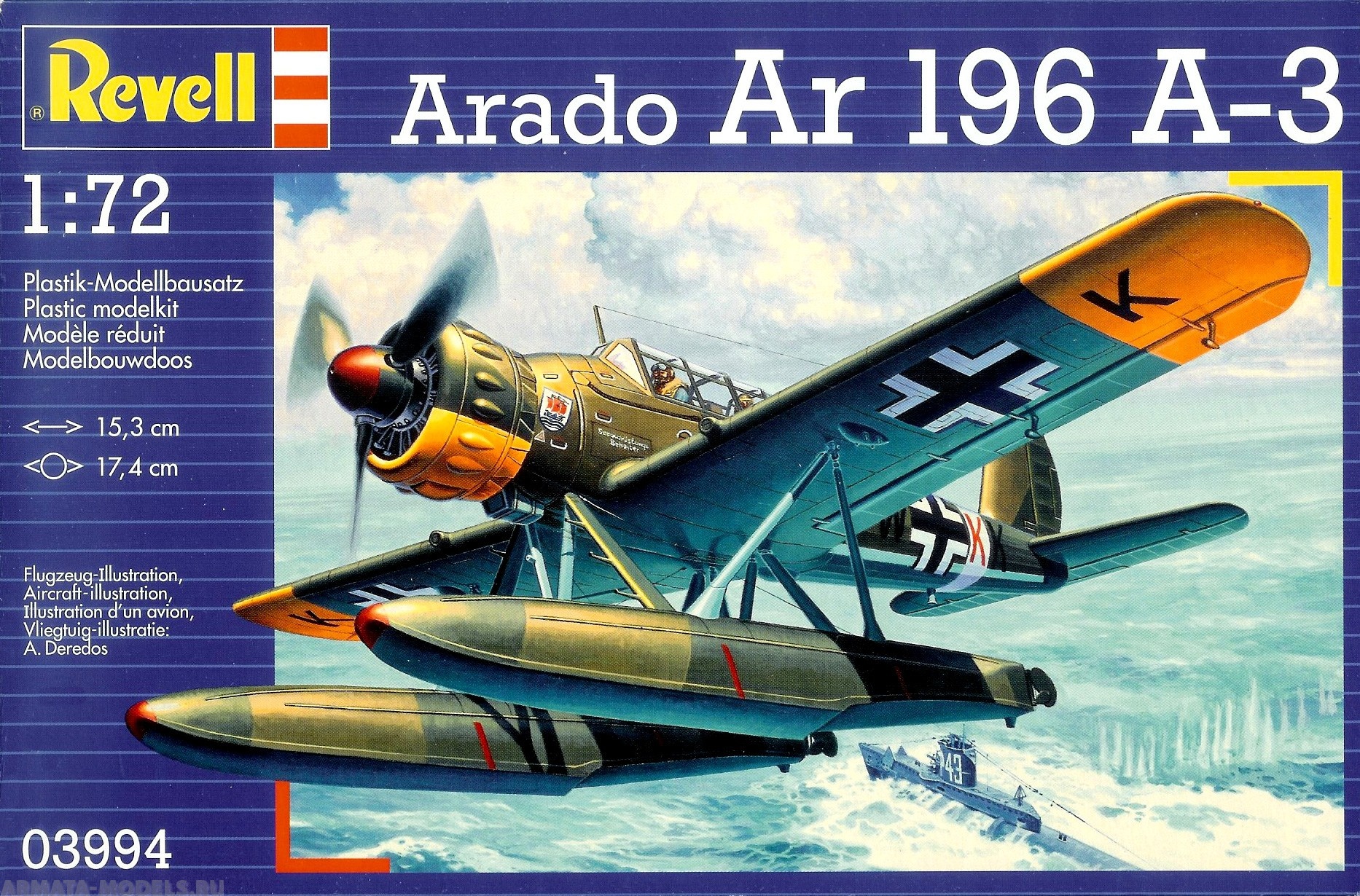 03994 Гидросамолет Arado 196 A-3, 2-ая МВ, немецкий Revell