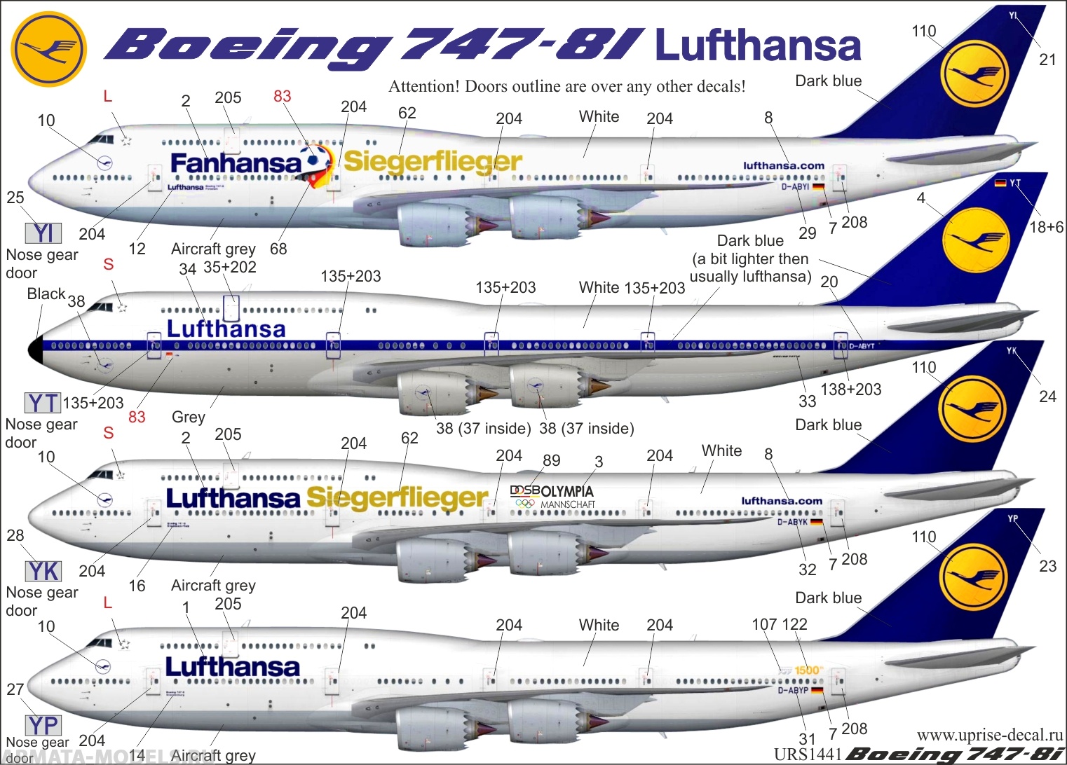URS1441 Декали для Boeing 747-8i Lufthansa