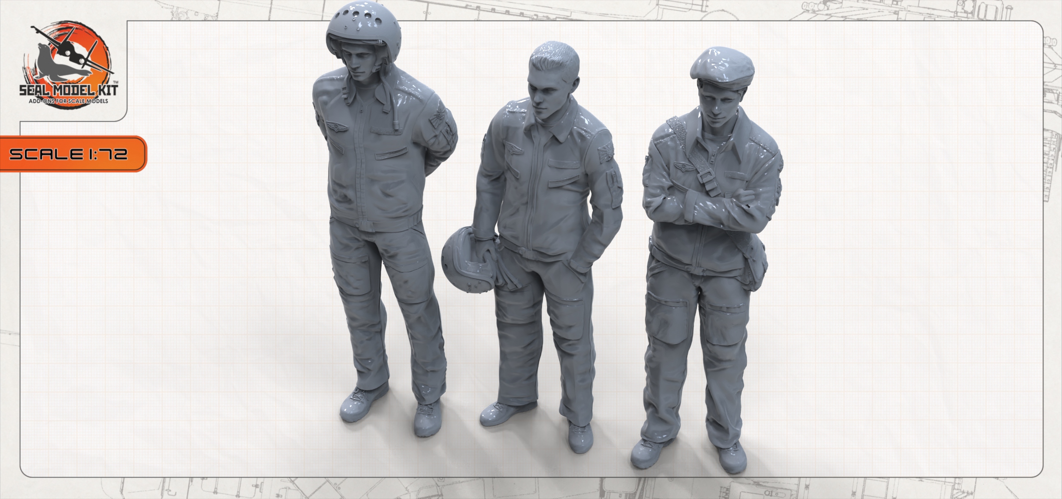 smk72007 Пилоты ВКС РФ и техник. В комплекте 3 фигурки из смолы (Не для свободной продажи) Seal Model Kit