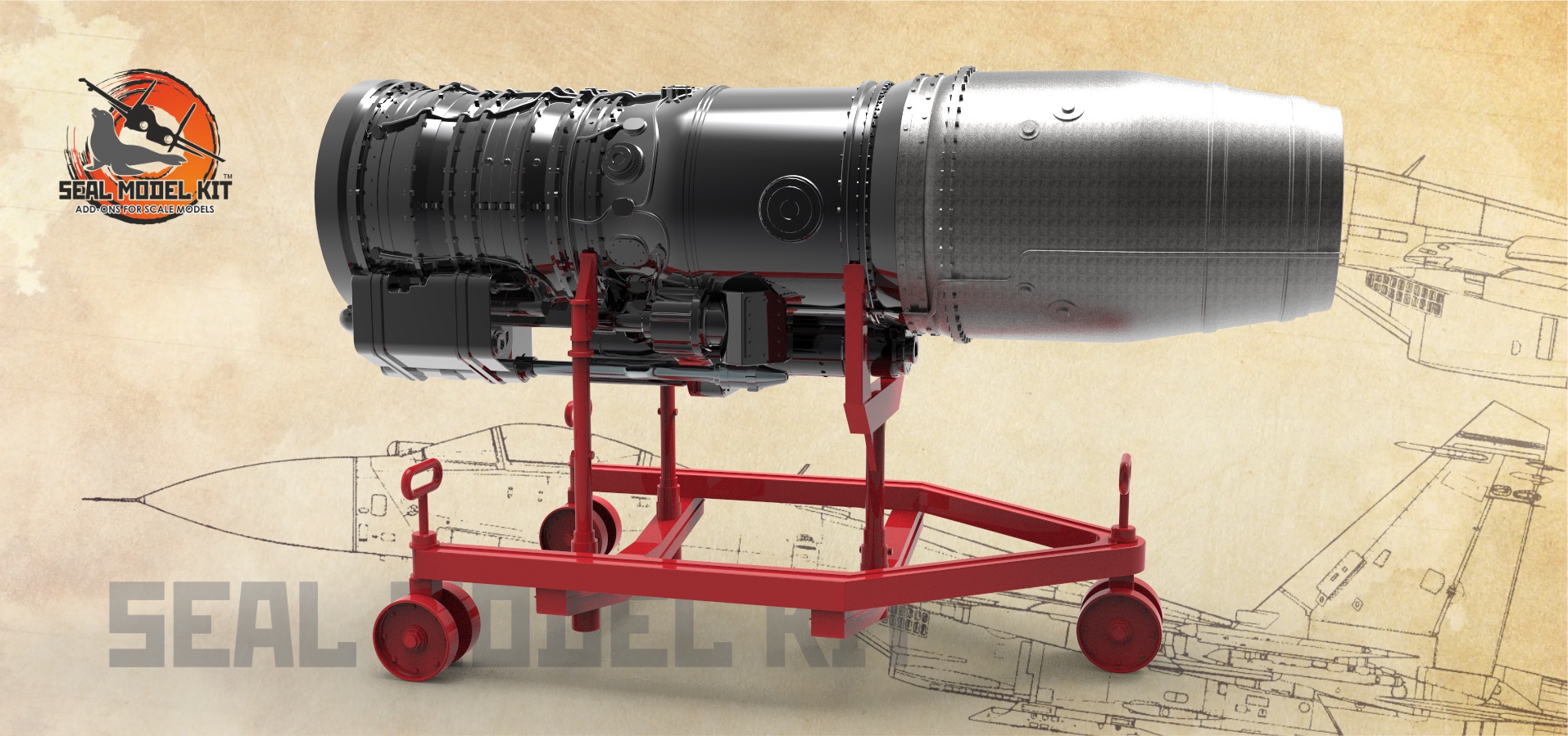 smk48038 Двигатель Су-25 с тележкой