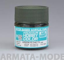 H309  Краска водоразбавляемая художественная т.м. MR.HOBBY  10мл  GREEN FS34079