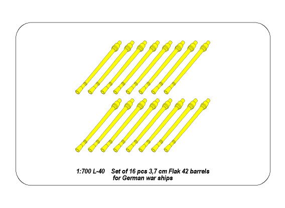 ABR-1:700-L-40  Дополнения для  Set of 16 pcs 3,7 cm Flak 42 gun barrels for German war ships универсальный набор 1/700