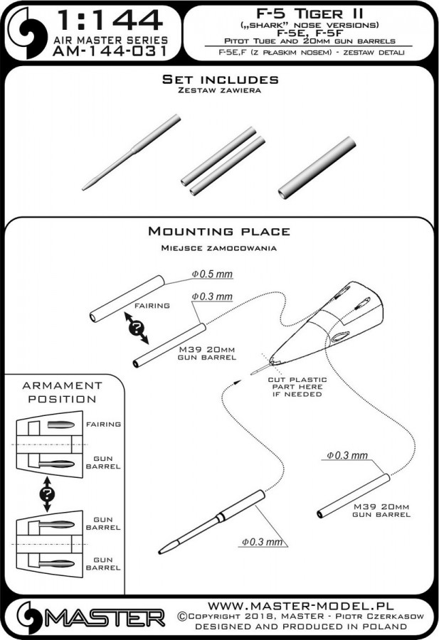 AM-144-031 F-5 Tiger II Freedom Fighter (версии с акульим носом) - F-5 E, ??F - трубка Пито и 20-мм стволы