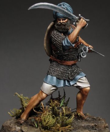 CHM-54009(M). Воин – Акали, армия Сикхов. Индия, XVIII-XIX века. 54 мм. Материал -белый металл. Chronos Miniatures