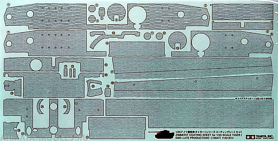 12647T Набор наклеек имитирующих циммерит для танка Tiger I, средняя и поздняя версии (35194 и 35146) Tamiya