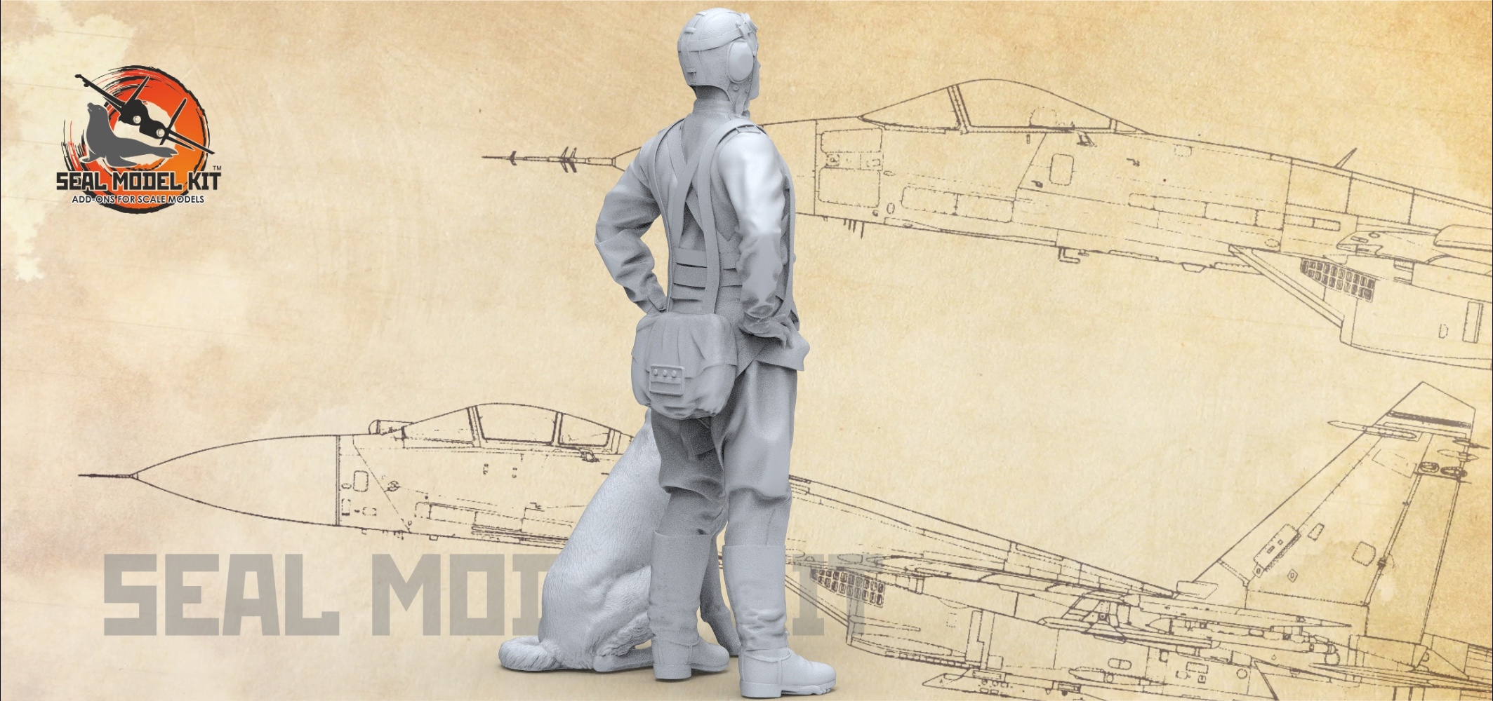 smk48053 летчик ВОВ с собакой Seal Model Kit