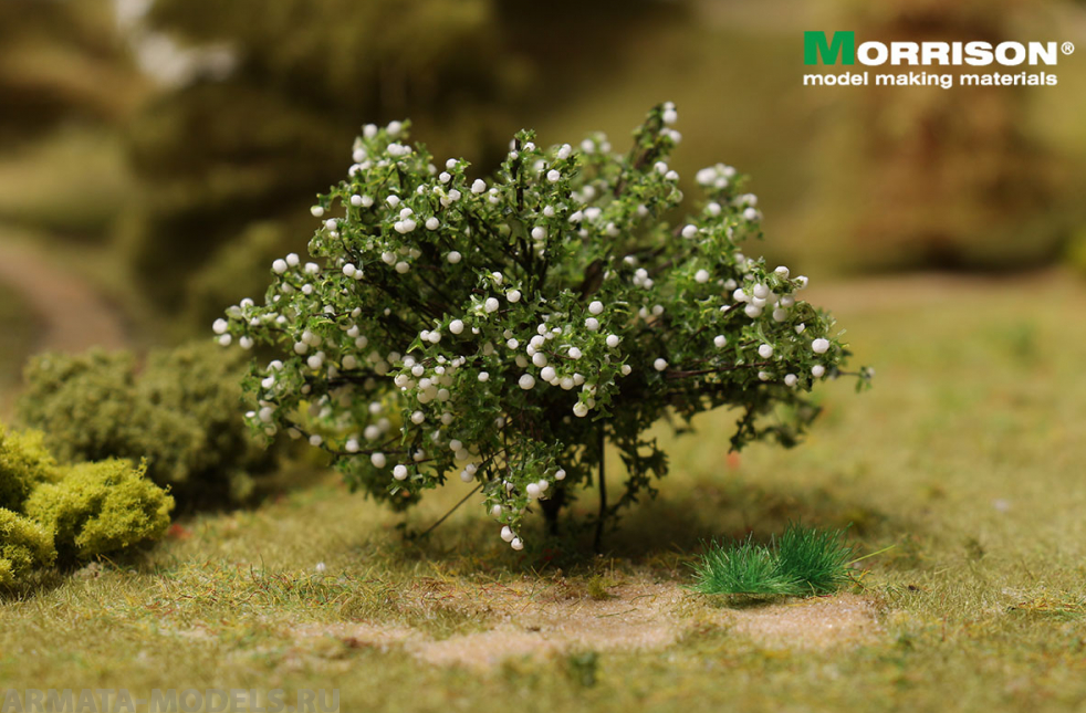 011kr005 Белый цветущий кустарник для макета ландшафта