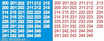 DEC003/200 Номера на немецкую технику масштаб 1/100 с 100 по 400. Цвет – белый контур + красный центр