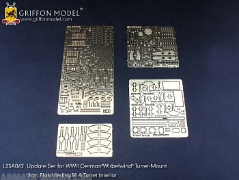L35A062GR Update set for WW II German “Wirbelwind” Turret-Mount 2cm Flak-Vierling 38 & Turret Interior (Turret-Mount Ready Ammo Magazine Racks & Loader’s Footrest Plate Inside) [for Dragon Kits) 1/35