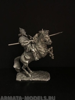 4051ТБ ВИМ, конный русский дружинник с копьем и щитом, 54 мм олово