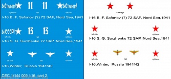 DEC1/144-009 Декаль 1/144 именные варианты на самолет  И-16