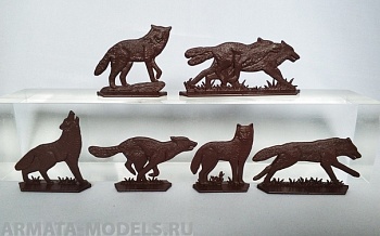 WAB007Brown Набор фигур Волки + медведь (коричневый)