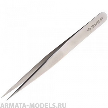 22211-1-120 Пинцет ЗУБР д/электроники и точной механики, нерж сталь, антимагнит, прямой, сверхтонк заострен губки, 120 мм